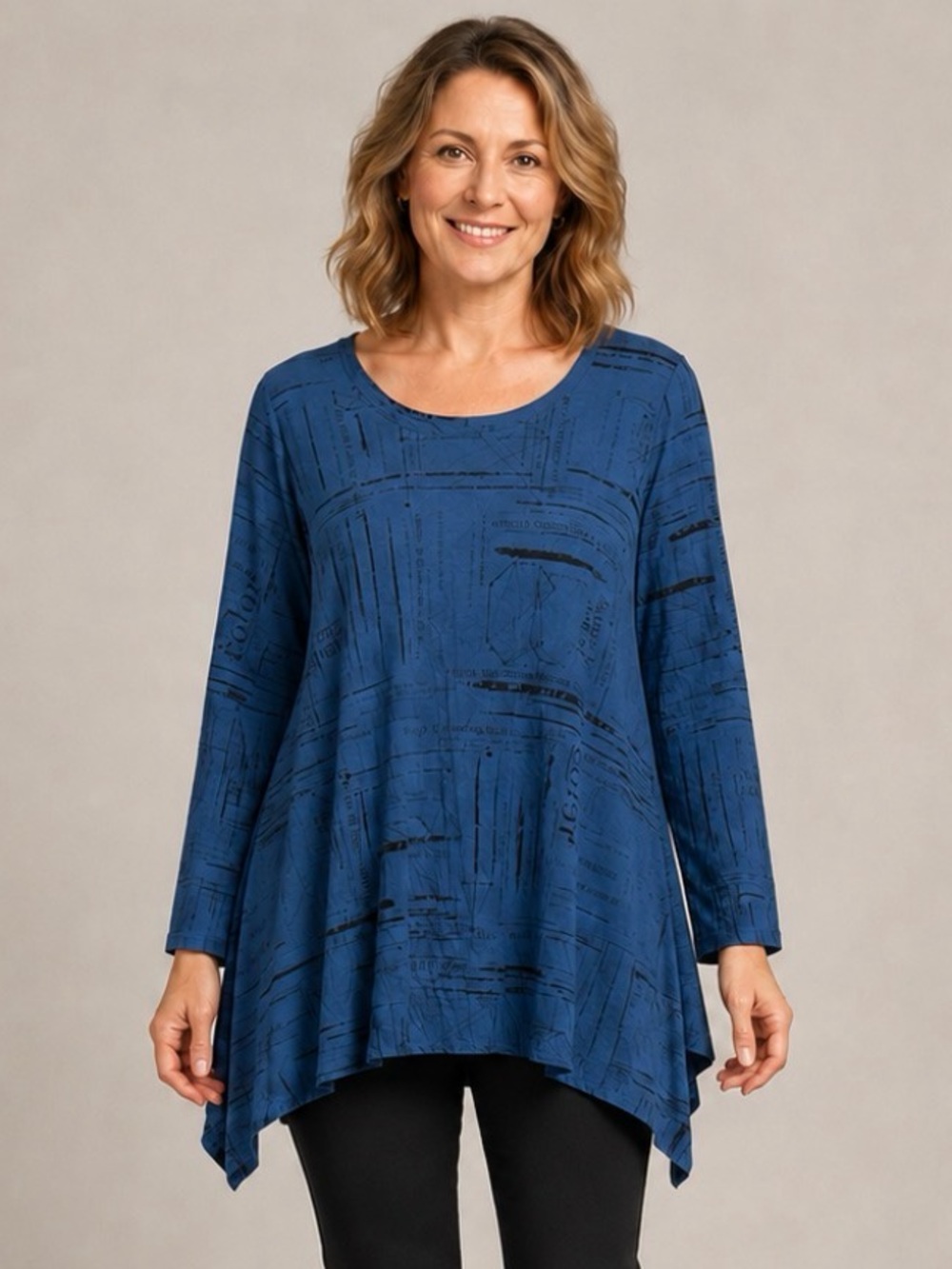 Chalet et Ceci Blue Bamboo Lagenlook Print Tunic New With Tags Small Artsy